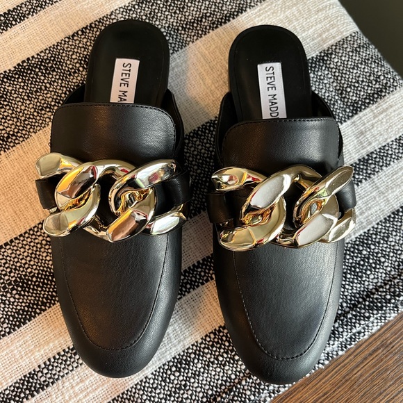 Steve Madden Shoes - *WORN ONCE - NEW WITH BOX* Steve Madden KIKI Black Slip-on w/Gold Buckle